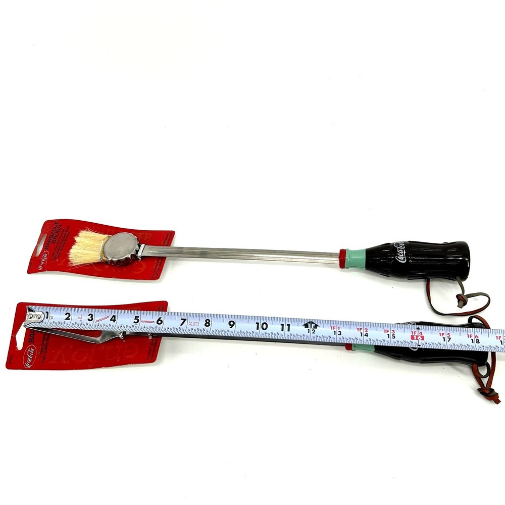 Coca-Cola BBQ Tool Set Vintage Style Bottle Handle Basting Brush and Fork 18.5in
